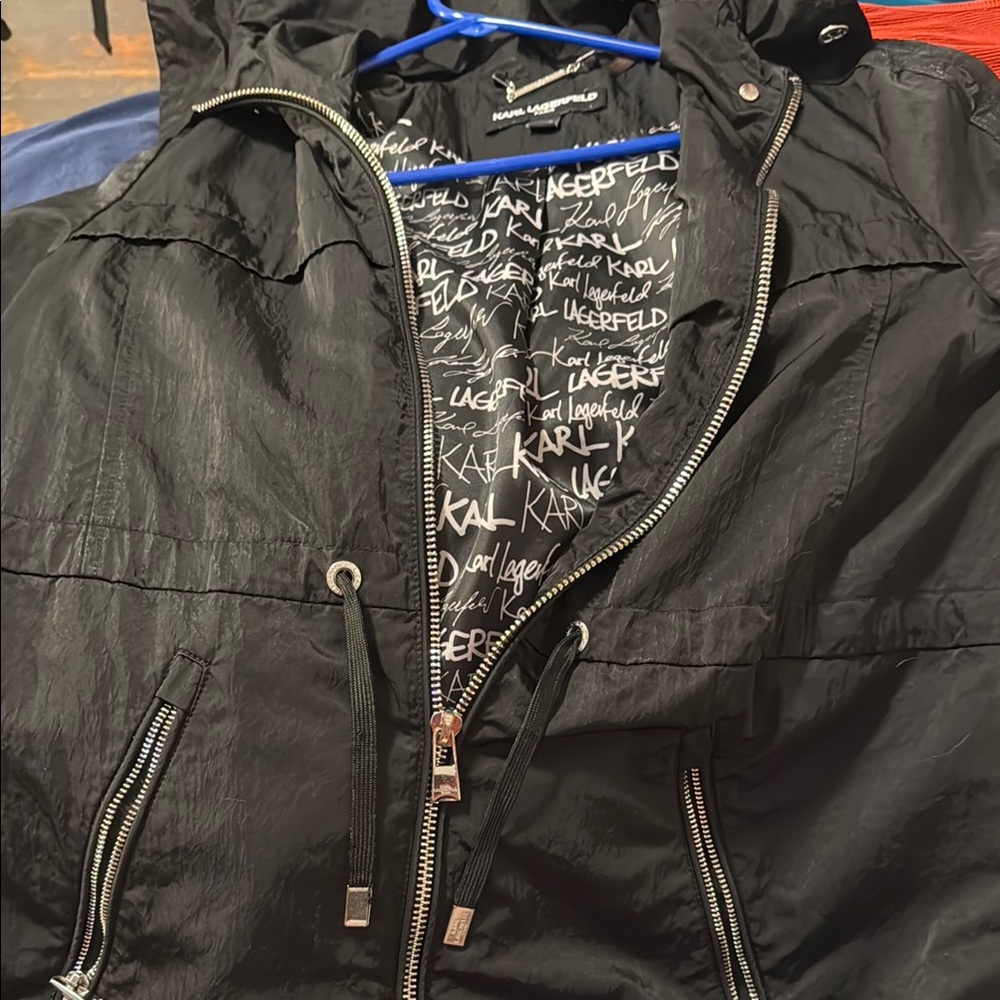 Karl Lagerfeld Black Windbreaker Jacket with Graphic Lining